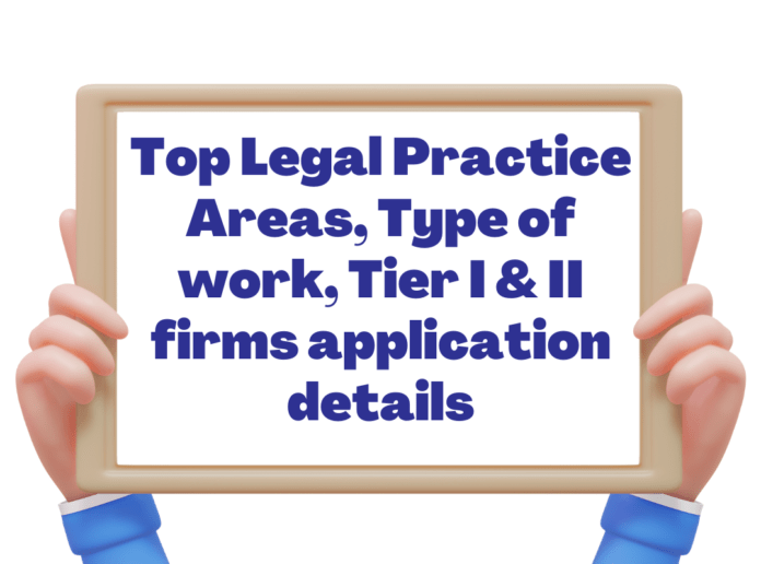 Top Legal Practice Areas, Type of work, Tier I & II firms application details